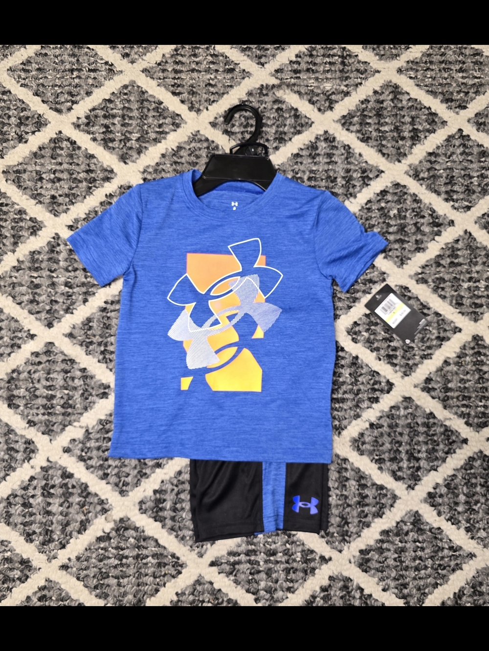 Under Armour Royal Blue Tee and Black Shorts Set with Orange Accent